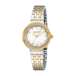 JUST CAVALLI Women Watch, Two Tone Silver & Gold Color Case, White MOP Dial, Two Tone Silver & Gold 