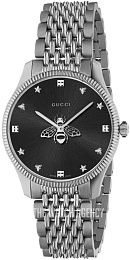 Steel case, black dial with bee as seconds hand, 9