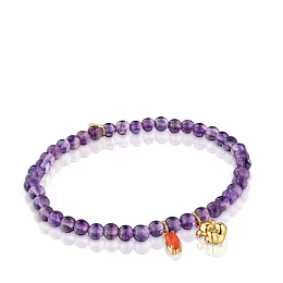 SILVER GOLD PLATED BRACELET AMETHYST+CORNELIAN 16,5CM