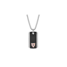 Necklace with steel pendant, black PVD plate on knurled plate and Black Diamond (0.025 ct) complete 