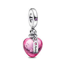 Love potion sterling silver dangle with phlox pink crystal and pink Murano glass