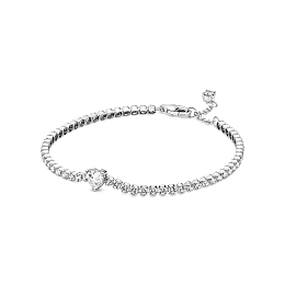 Heart sterling silver tennis bracelet with clear cubic zirconia /590041C01-18