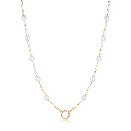 Gold Pearl Chain Charm Connector Necklace