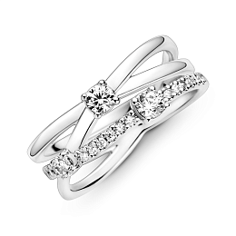 Triple band sterling silver ring with clear cubic zirconia