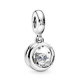 Owl sterling silver dangle with bright cobalt blue crystal and clear cubic zirconia/Серебряная подве