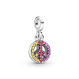 Peace sign sterling silver dangle withcerise, royal purple andblazing yellow crystal,honey and red 
