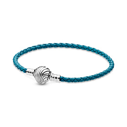 Sterling silver turquoise braided leather braceletand shell clasp