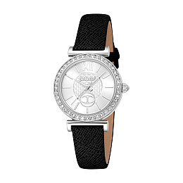 JUSTColorStrap,CAVALLICase,3 Hands,SilverWomen5 ATMDial,Watch,Black LeatherSilver