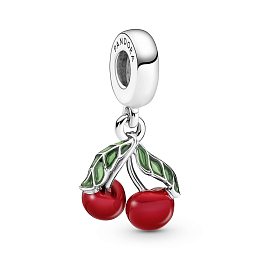 Cherry sterling silver dangle with green and red enamel