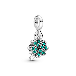 Clover sterling silver dangle with royal green crystal