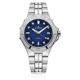 Delfin Lady quartz 3 hands / Stainless steel  / Metal bracelet / Special edition / blue dial with di