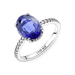 Sterling silver ring with princess blue crystal and clear cubic zirconia /190056C01-52