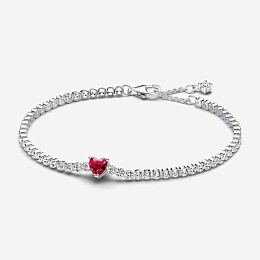 Heart sterling silver tennis bracelet with cherries jubilee red crystal and clear cubic zirconia