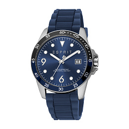 ESPRITDark3 HandsBlueMenDate,Dial,Watch,10DarkATMSilverBlue SiliconeColor Case,Strap,