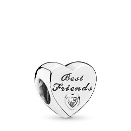 Best Friends heart silver charm with clear cubic z
