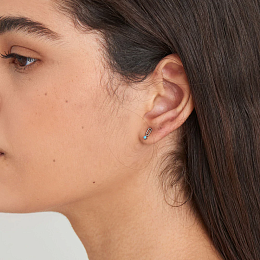 SILVER TURQUOISE LINK STUD EARRINGS