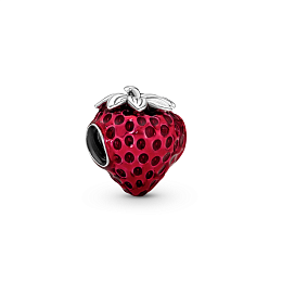 Strawberry sterling silver charm with transparent red enamel