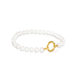 CULTURED PEARLS BRACELET 18KT GOLD MOTIF