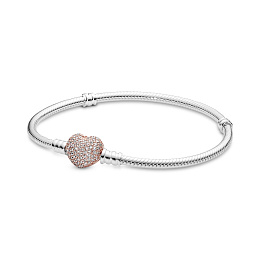 Snake chain silver bracelet withPANDORA Rose heart