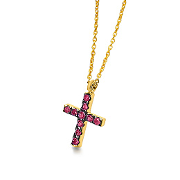 18KTYELLOWGOLDCROSS NECKLACERUBY