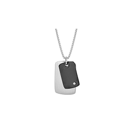Black PVD steel necklace, black PVD knurled plates with Natural Diamond (0.015 ct) complete with gif