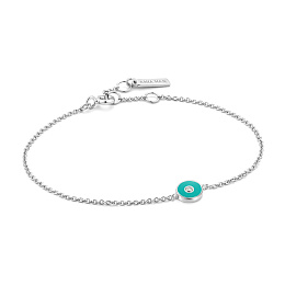 TEAL ENAMEL DISC SILVER BRACELET