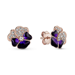 Pansy 14k rose  gold-plated stud earrings with clear cubic zirconia and shaded blue and violet