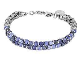 Double steel bracelet with natural Sodalite, Faceted Hematite complete with gift box