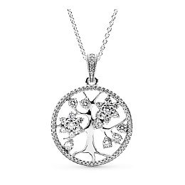Tree of life silver pendant with clear cubic zirco