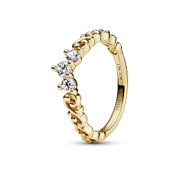 Regal tiara 14k gold-plated ring with clear cubic zirconia