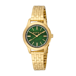 ESPRIT Women Watch, Gold Color Case, Dark Green Dial, Gold Color Metal Bracelet, 3 Hands, 3 ATM