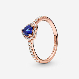 Heart 14k rose gold-plated ring with clear cubic zirconia and twilight blue crystal