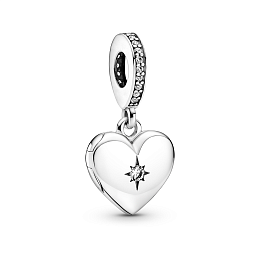 Heart sterling silver openable dangle withclear cubic zirconia /799537C01