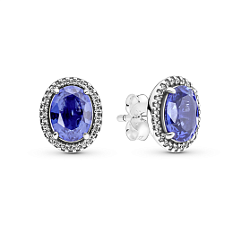 Sterling silver stud earrings with princess blue crystal and clear cubic zirconia /290040C01
