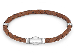 Stainless steel bracelet with magnetic clasp and brown braided leather complete with gift box