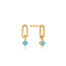 GOLD TURQUOISE LINK STUD EARRINGS