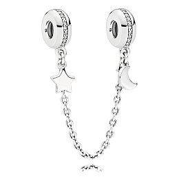Moon and star silver safety chain with clear cubic zirconia/Серебряная соединительная цепочка Луна и