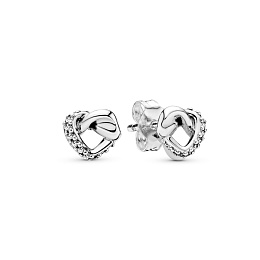 Knotted hearts silver stud earrings with clear cubic zirconia/Серебряные серьги-пусеты с чистым куби
