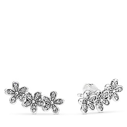 Daisy silver stud earrings with clear cubic zircon