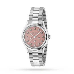 32mm Steel case, pink lacquered dial with bees, steel bracelet