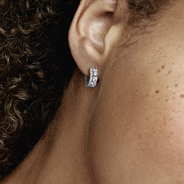 Sterling silver hoop earrings with clear cubic zirconia /290058C01