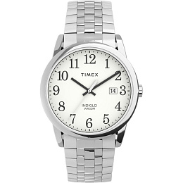 Mens Easy Reader Silver-tone Case and Expansion with Perfect Fit and White Dial