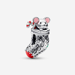 Christmas mouse in a sock sterling silver charm wi