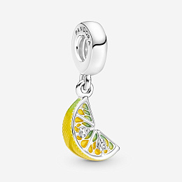 Lemon slice sterling silver dangle with clear cubic zirconia, shaded yellow and lime green enamel
