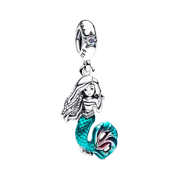 Disney The Little Mermaid Ariel sterling silver dangle with auro borealis clear cubic zirconia, tran