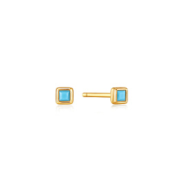 GOLD TURQUOISE SQUARE STUD EARRINGS