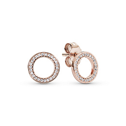 14k Rose gold-plated stud earrings with clear cubi