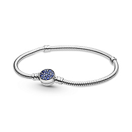 Snake chain sterling silver bracelet with discclasp with stellar bluecrystal /599288C01-16