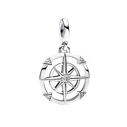 Compass sterling silver medallion with clear cubic zirconia