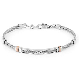 Steel cable bracelet with knurled rosé links and Natural Diamond (0.015 ct) complete with gift box